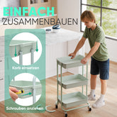 Sekey 3-Tier Rolling Cart – Kitchen Trolley made of Plastic & Stainless Steel, Rustproof, 360° Rubber Wheels with Brake, Ergonomic Handle, Load Capacity up to 30 kg, Versatile Serving Cart for Kitchen, Bathroom, Office & More – Mint Green